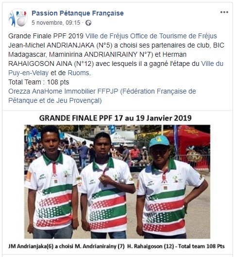 Pétanque- La Grande Finale PPF Tour 2019 : Une équipe du BIC à Fréjus